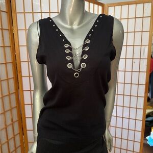 Vance biker-wear, Elegant Black Chain-Embellished Tank Top